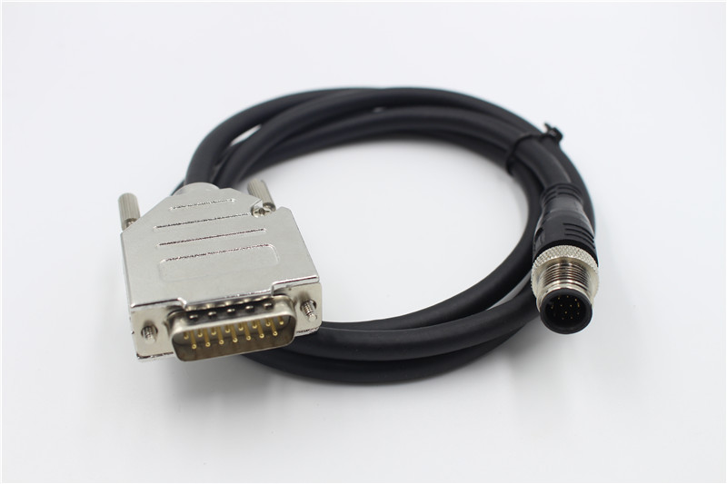 DB15pin公头对M12连接器12针公头连接线5米视频信号传输