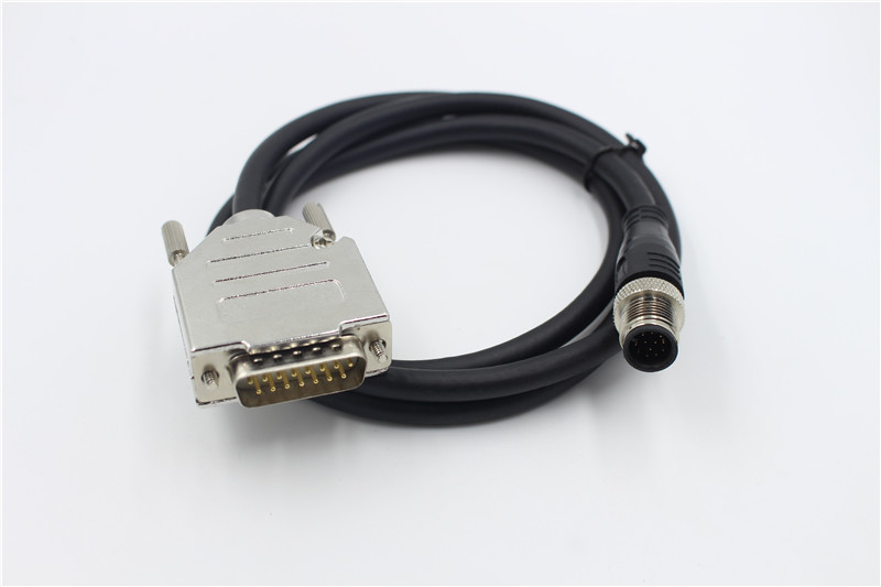 DB15pin公头对M12连接器12针公头连接线5米视频信号传输