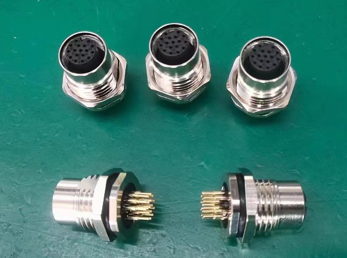 M12工业17PIN连接器面板PCB安装防水圆形连接器